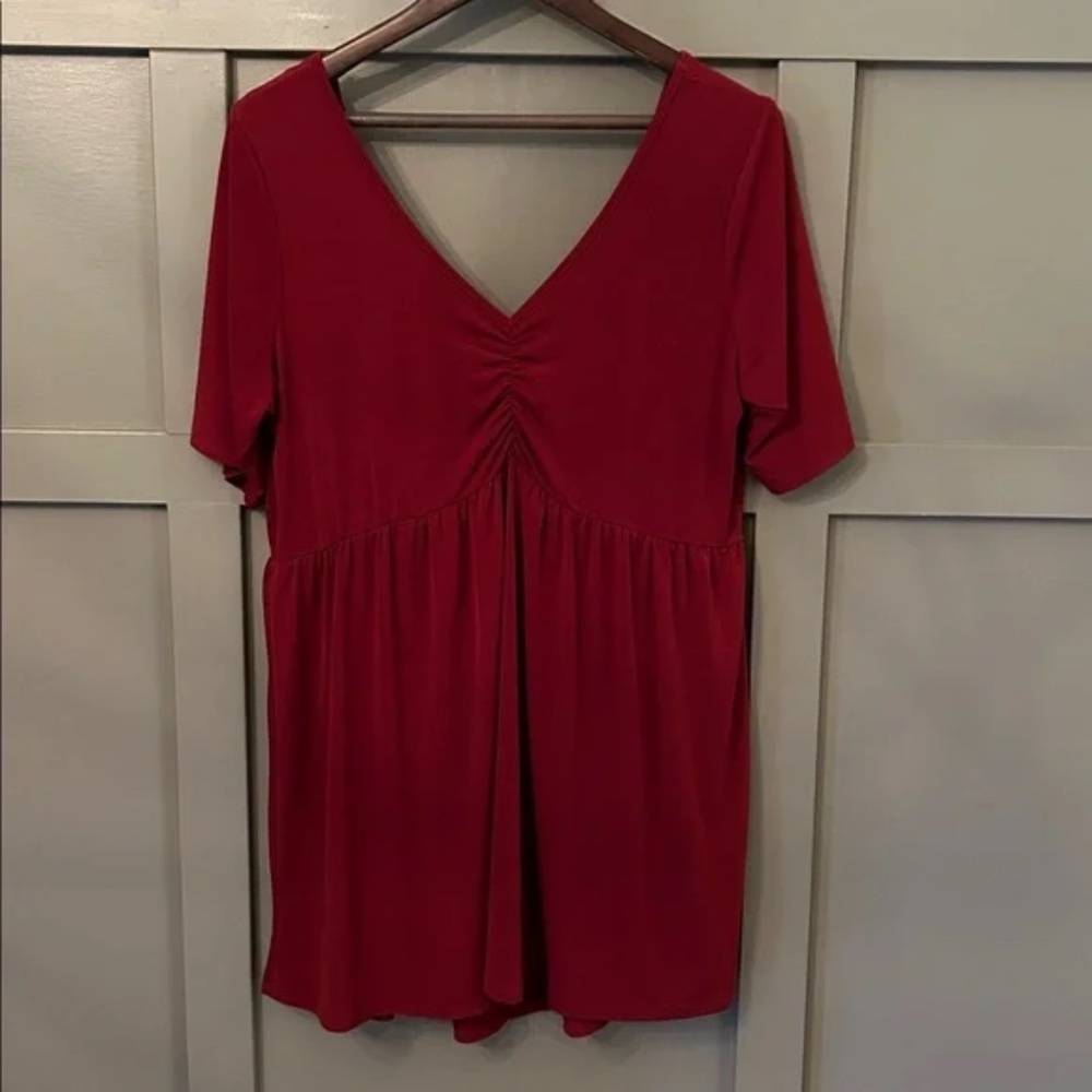 Torrid Babydoll Peplum Tunic Dress V-Neck Burgundy Maroon Red Size 2X